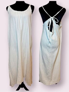 Lovestitch Cotton Gauze Boho Halter Maxi Dress White Size M/L